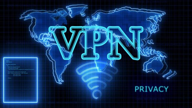 shine text VPN against the technology world map .Wi-Fi wireless mobile connection and internet hotspot symbols over world map.