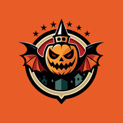 Vintage Halloween logo design template. Hipster design. Print for T-shirt. Vector illustration