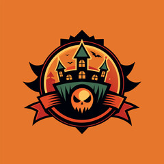 Vintage Halloween logo design template. Hipster design. Print for T-shirt. Vector illustration