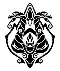 Tribal tattoo art with black two headed dragon