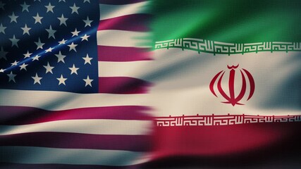 US flag against Iran flutters in the wind - Powered by Adobe