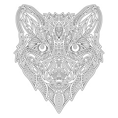 Line art for adult coloring book with wolf head