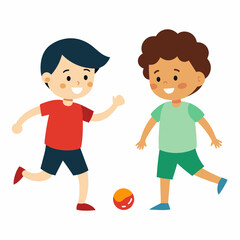 A realistic of 2 kids playing games on a white background