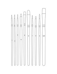 Conjunto De Pinceles de Artistas Realistas. Pincel De Pintura Aislado En Fondo Blanco. Colecci&oacute;n Vector Para Dise&ntilde;o Artista. Pinceles De Color De Agua, Acr&iacute;lico O Aceite Con Mango De Madera Clara