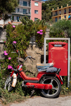 Mailbox and Italian scooter in typical retro corner