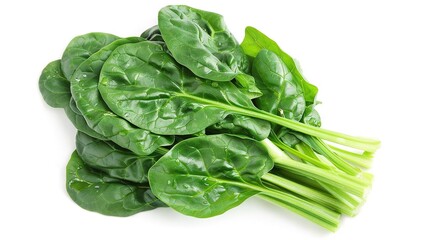 Fototapeta premium A green vegetable pile on a white surface with water droplets on the leaves