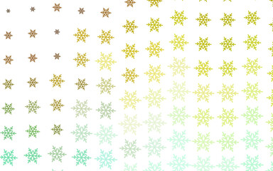 Light Green, Yellow vector background with xmas snowflakes, stars.