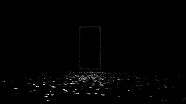 Glass window breaks and shatters into thousands of pieces that fly towards the camera, front view, VFX element - 60 fps, 4K Pro Res with mask pass