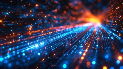 Obraz premium Speed of Connectivity - Abstract Digital Data Transmission with Bright Sparkles and High-Speed Lines, Copy Space Available