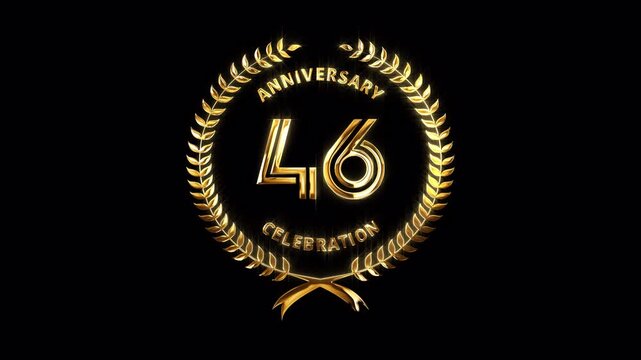 46th Anniversary Celebration. Happy 46 Years Anniversary Animation in Gold Color on the Transparent Background, Alpha Channel. Great for greetings, celebrations, events, and gifts.