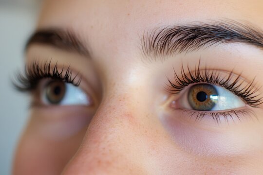 Lash Tinting Treatment Before & After. Closeup with Henna Tint, Lamination & Keratin for Black Eyelashes