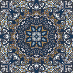 Medallion doodle Boho style ornaments. Festive Colorful seamless vector pattern ornamental psychedelic