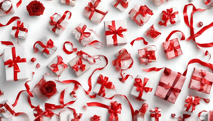 Merry Christmas. Christmas composition with boxes and festive decorations isolated on white background, Generative AI
