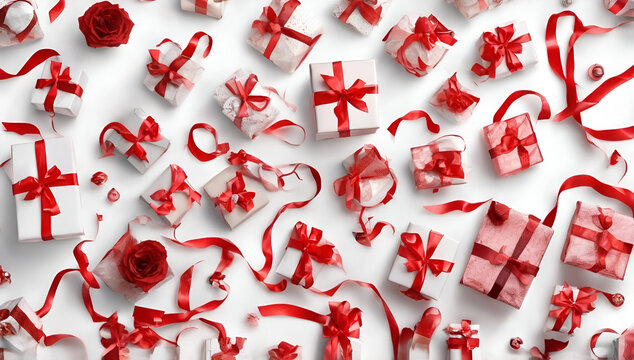 Merry Christmas. Christmas composition with boxes and festive decorations isolated on white background, Generative AI
