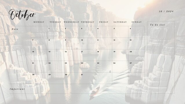 October 2024. Resolution, strategy, solution, goal, business and holidays. Date - month October 2024. Page of annual monthly calendar - October 2024