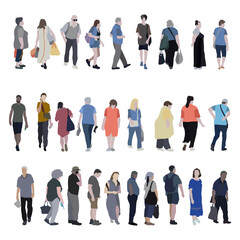 A large set of silhouettes of people. 2D image for use as an entourage. Vector flat city infographics.