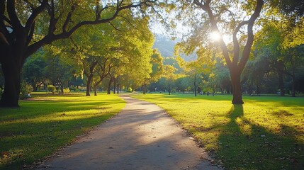 Naklejka premium 4K A beautiful park with a walking path,