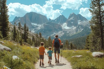 Naklejka premium Utah Family. Children Enjoying Holiday in Rocky Mountains National Park