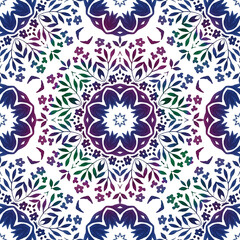 Abstract seamless ornamental watercolor damask arabesque paint pattern. Gorgeous ceramic tile design