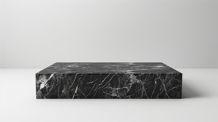 Grey black marble rectangular 3d podium on a light background.
