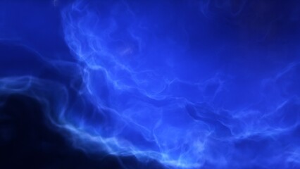 A blue space background with stars and a galaxy