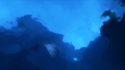 A blue space background with stars and a galaxy
