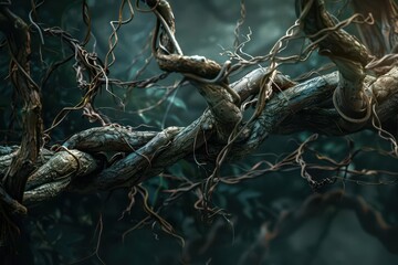 intricate liana vines twisting organically rich textures botanical detail dramatic lighting natures complexity unveiled