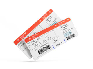 Air plane tickets on white, pair of plane boarding pass. Travel or tourism concept.