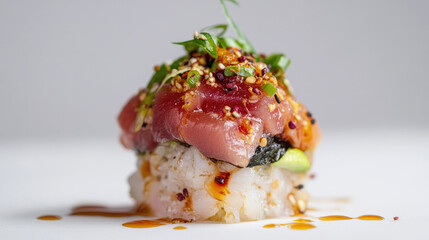 Garnished tuna sushi nigiri