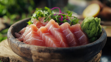 Tuna sashimi with rusting plating and wasabi