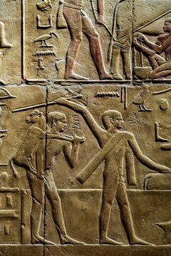 Ancient Egyptian hieroglyphics on stone wall, cultural heritage