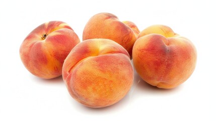   A cluster of peaches positioned together on a white background with a central peach