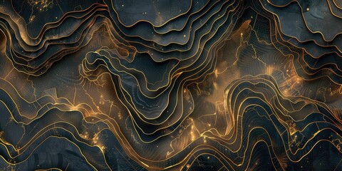 Abstract black and gold flowing lines.