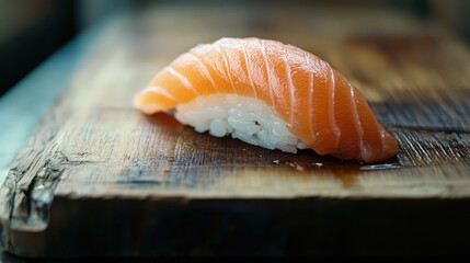 Salmon nigiri, high detail closeup