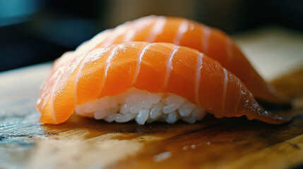 Salmon nigiri, high detail closeup