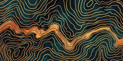 Obraz premium Abstract gold lines on dark green background.