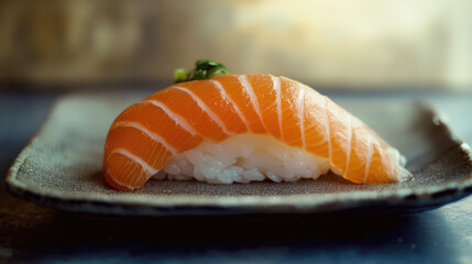 Salmon nigiri, high detail closeup