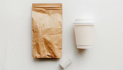 Paper coffee cups and paper wrappers