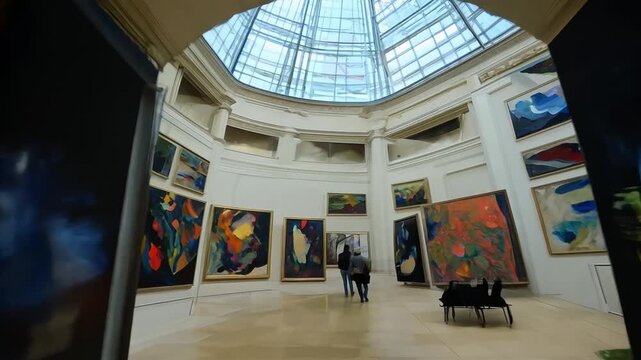 Interior of Modern Art Gallery with Abstract Paintings - art, exhibition, artwork, contemporary, museum
