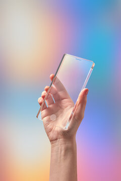 Cropped gadget user raising arm with modern electronic device