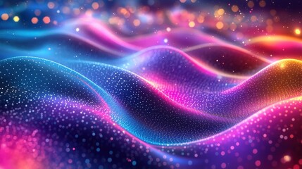 Obraz premium Futuristic technology background with neon gradients and sparkling digital motifs, infused with the playful and vivid aesthetic reminiscent of Lisa Frankâ€™s artwork