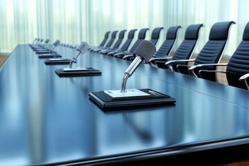 Business Conference Room with Microphone Setup - Modern Office Environment for Meetings and Presentations