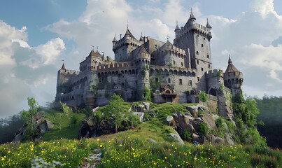 Majestic castle on a hill, capturing medieval charm