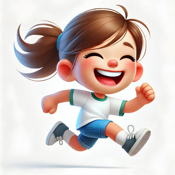 Happy,smile,laughing,jumping,playing,running,cartoon,character,girl,kid,child,teen,person,in,3d,style,design,on,white,background.,Human,people,feelings,expression,concept,折りたたみ表示