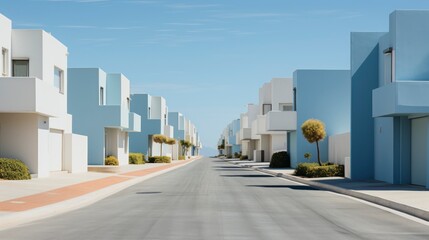 Obraz premium White and blue modern architecture on a sunny day.