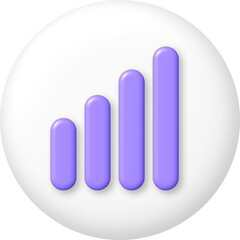 3d icon. Purple Wifi signal level on white button. PNG illustration.