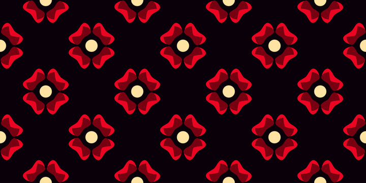 Medieval floral pattern seamless background stylized design. Abstract flower royal rose motif vintage decorative ornament. Colorful geometric flower shapes allover print block. Digital illustration.