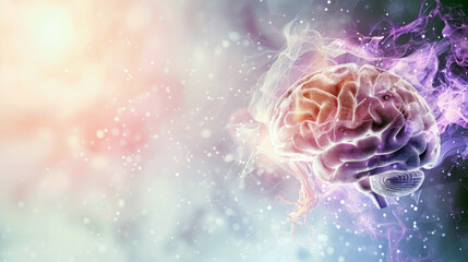 Epilepsy Awareness Month. Human brain on a light purple background. Horizontal banner. Free space for text. Central Nervous system disorder, neurological problem. Alzheimer's disease Day