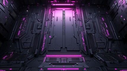 Obraz premium Dark futuristic industrial background with elegant high-tech elements in shades of grey and pastel purple, creating a sleek and modern atmosphere