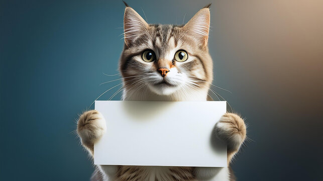 Cat Holding a Blank Sign, Isolated Promotional Marketing Graphic Resource